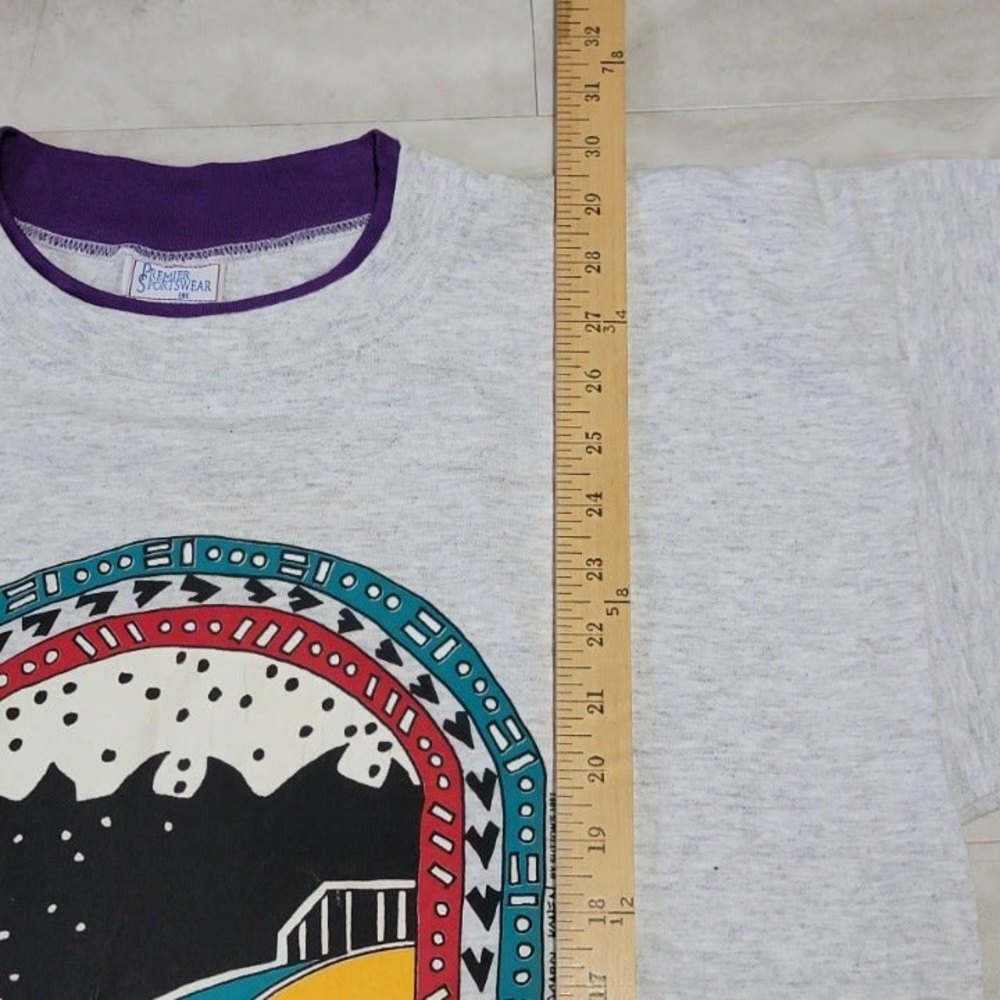 Vintage Dinkey Creek Aztec Fish Graphic Gray Double Collared and Sleeve Premier - Picture 3 of 8